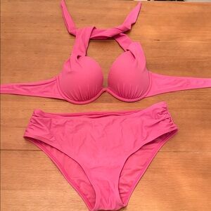 Hot Pink High Waisted Halter Bikini